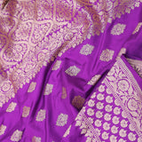 Dark Violet Banarasi Silk Saree With Gold Zari Border Butti