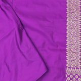 Dark Violet Banarasi Silk Saree With Gold Zari Border Butti