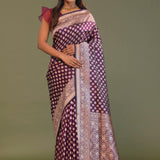 Mulberry Purple Banarasi Saree With Butti'S