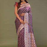Mulberry Purple Banarasi Saree With Butti'S