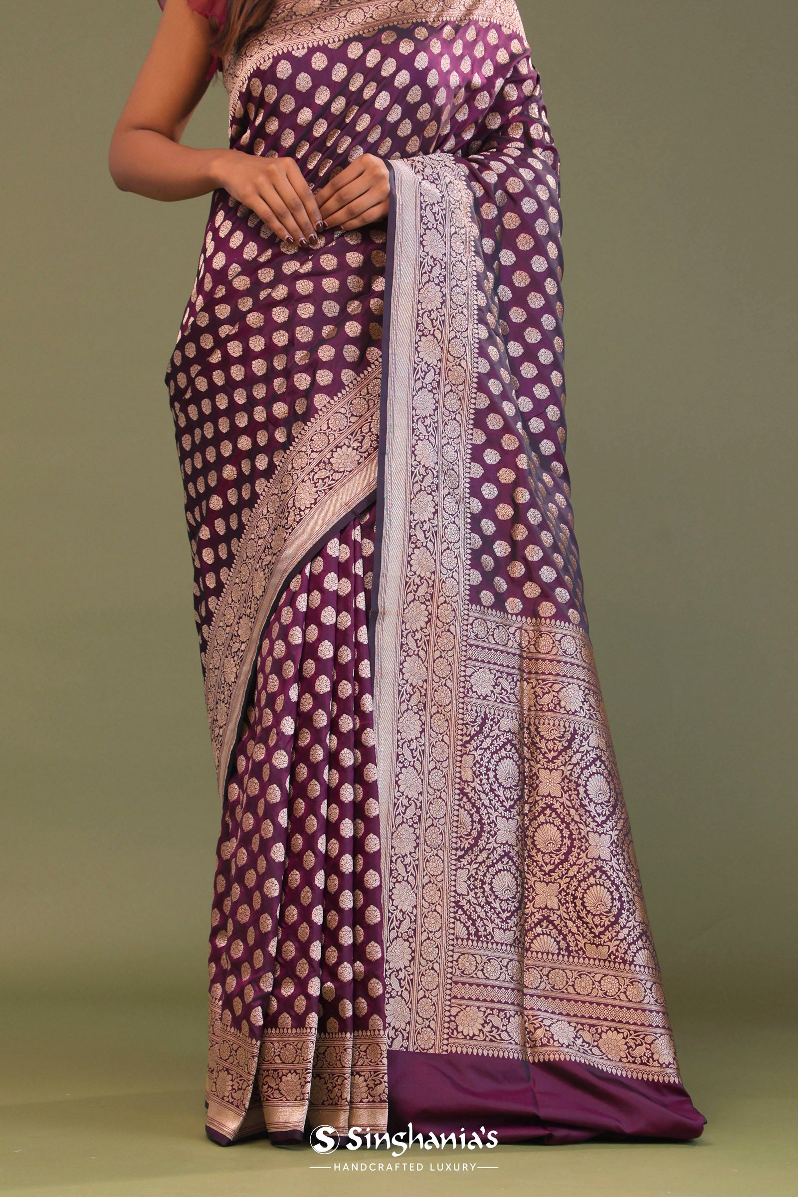 Mulberry Purple Banarasi Saree With Butti'S