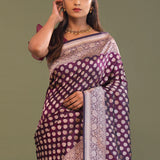 Mulberry Purple Banarasi Saree With Butti'S
