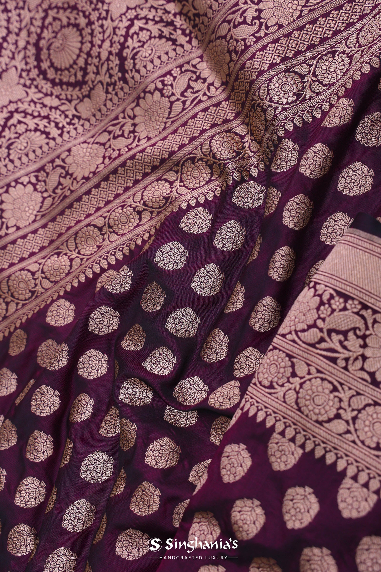 Mulberry Purple Banarasi Saree With Butti'S
