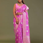 Bright Rose Pink Banarasi Saree With Silver And Gold Meenakari