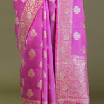 Bright Rose Pink Banarasi Saree With Silver And Gold Meenakari