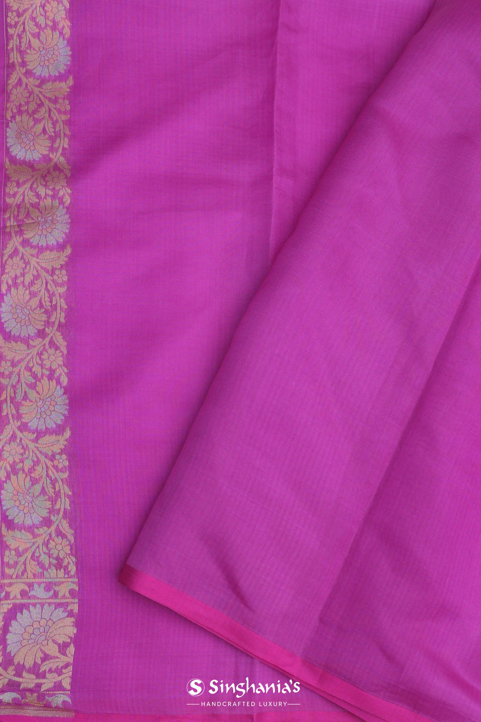 Bright Rose Pink Banarasi Saree With Silver And Gold Meenakari