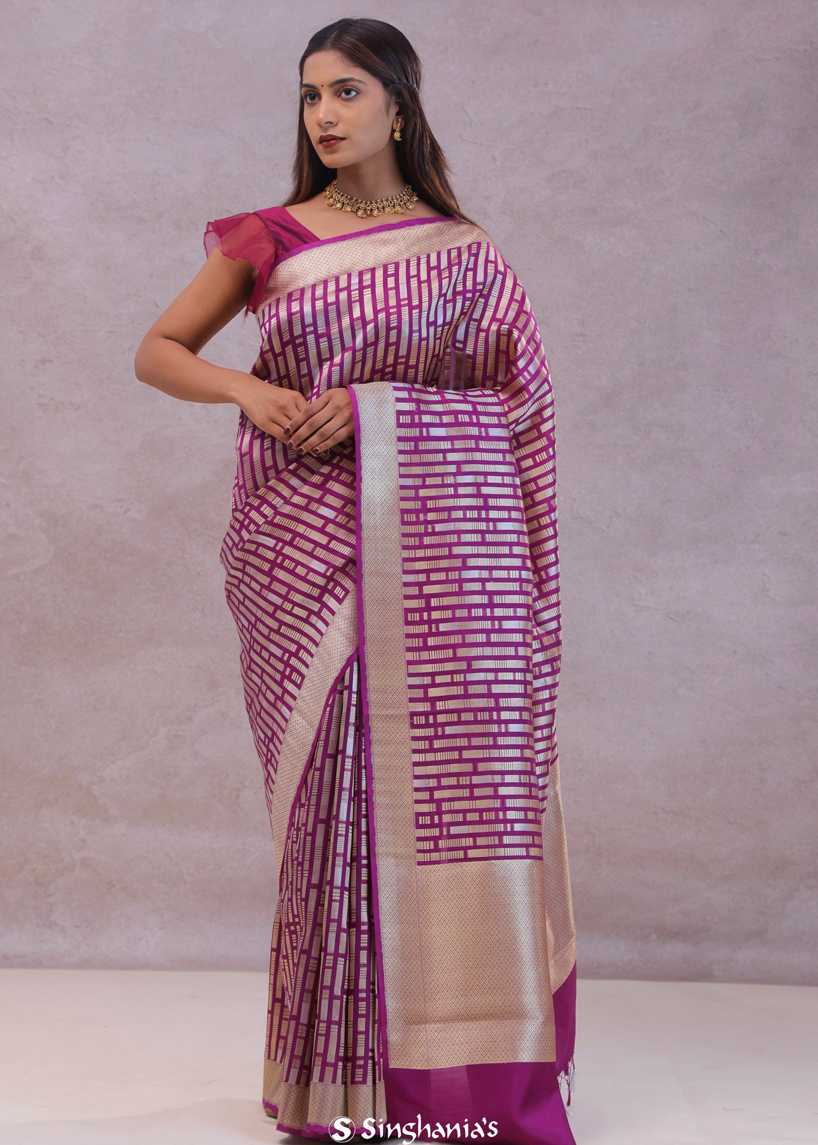 Dark Magenta Banarasi Designer Saree