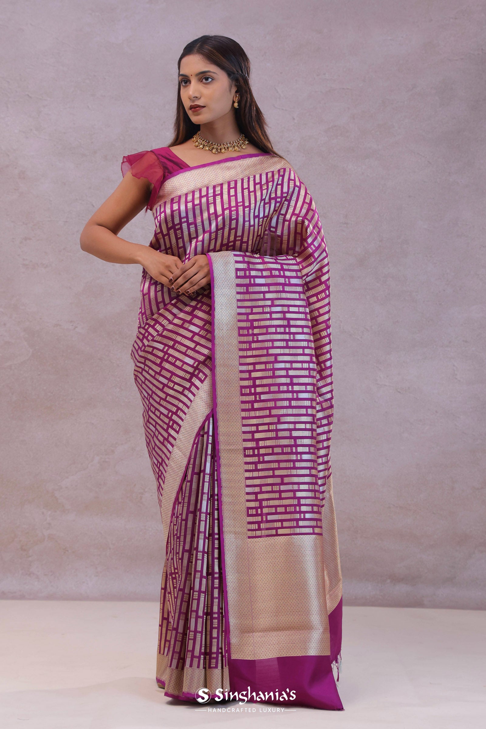 Dark Magenta Banarasi Designer Saree