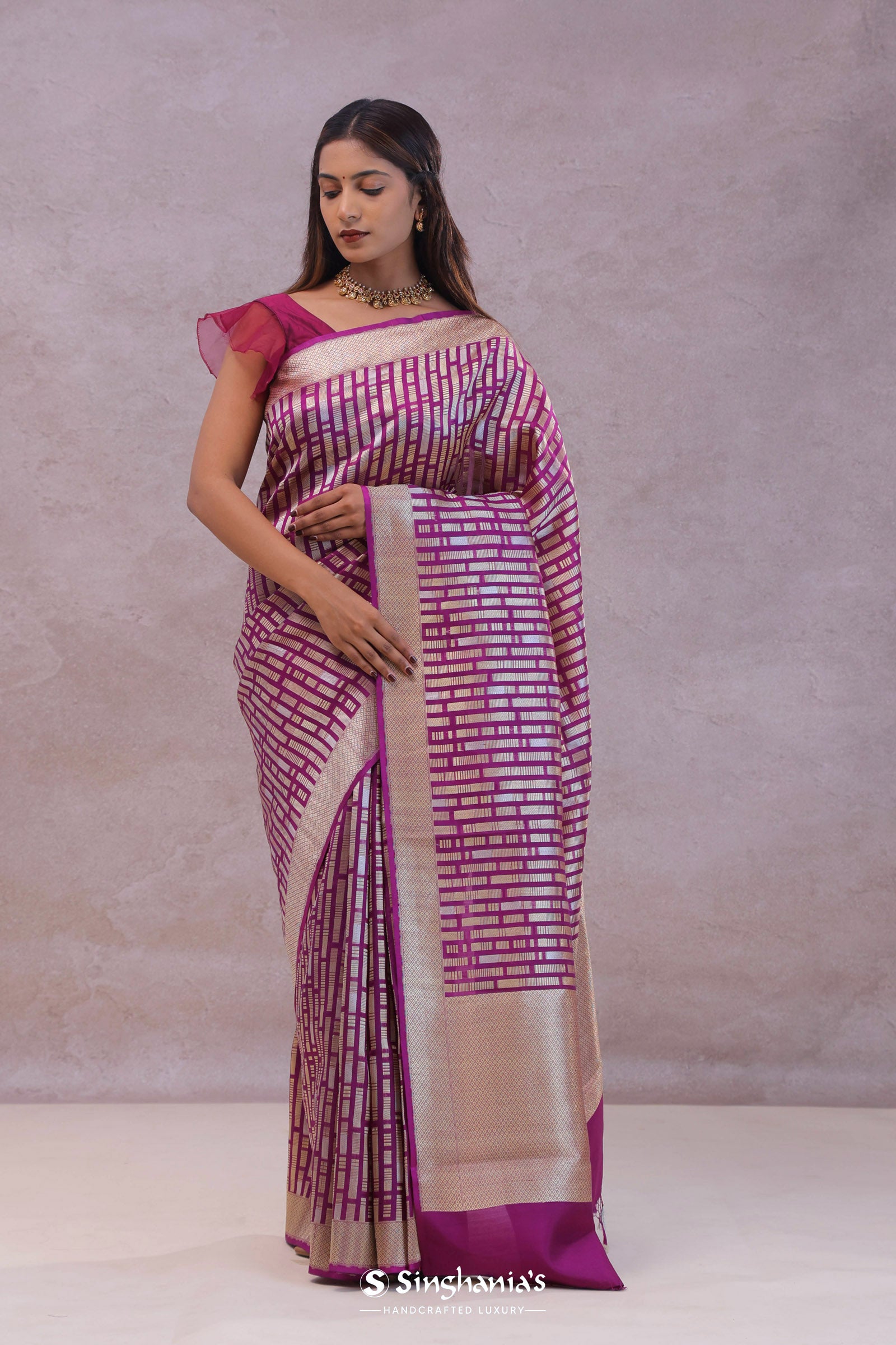Dark Magenta Banarasi Designer Saree