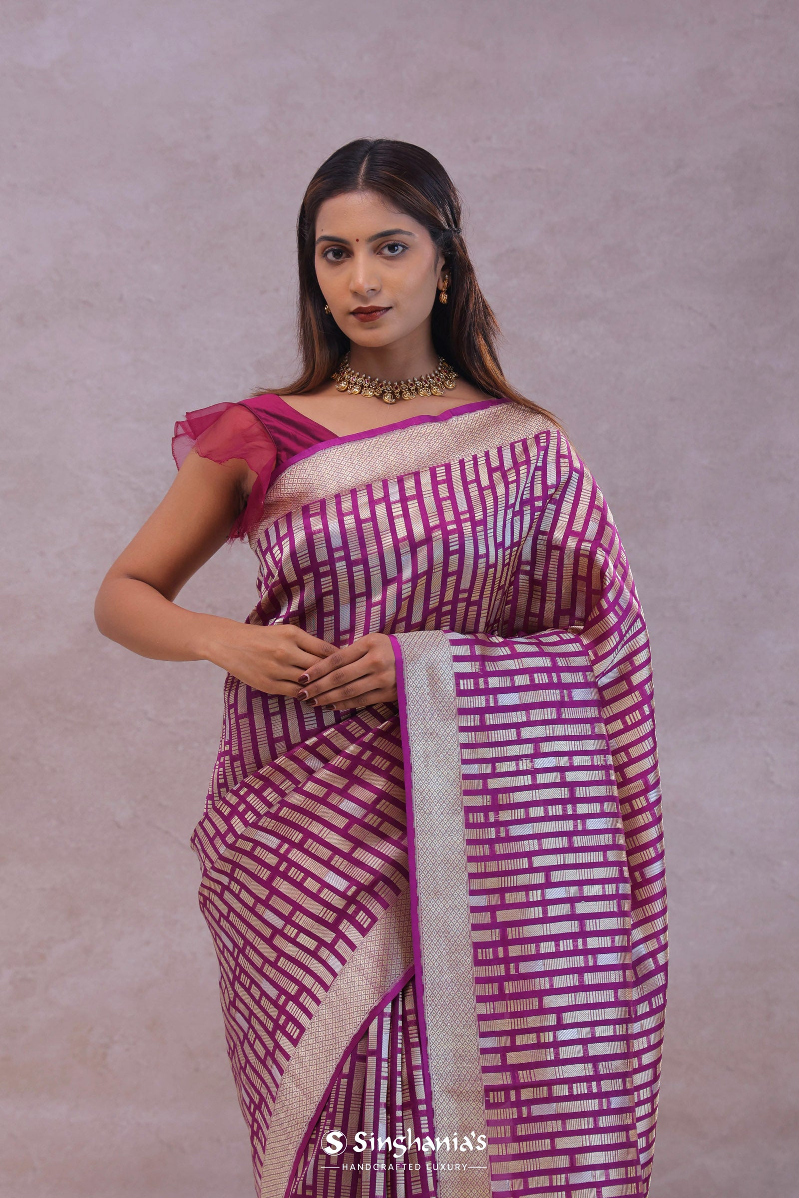 Dark Magenta Banarasi Designer Saree