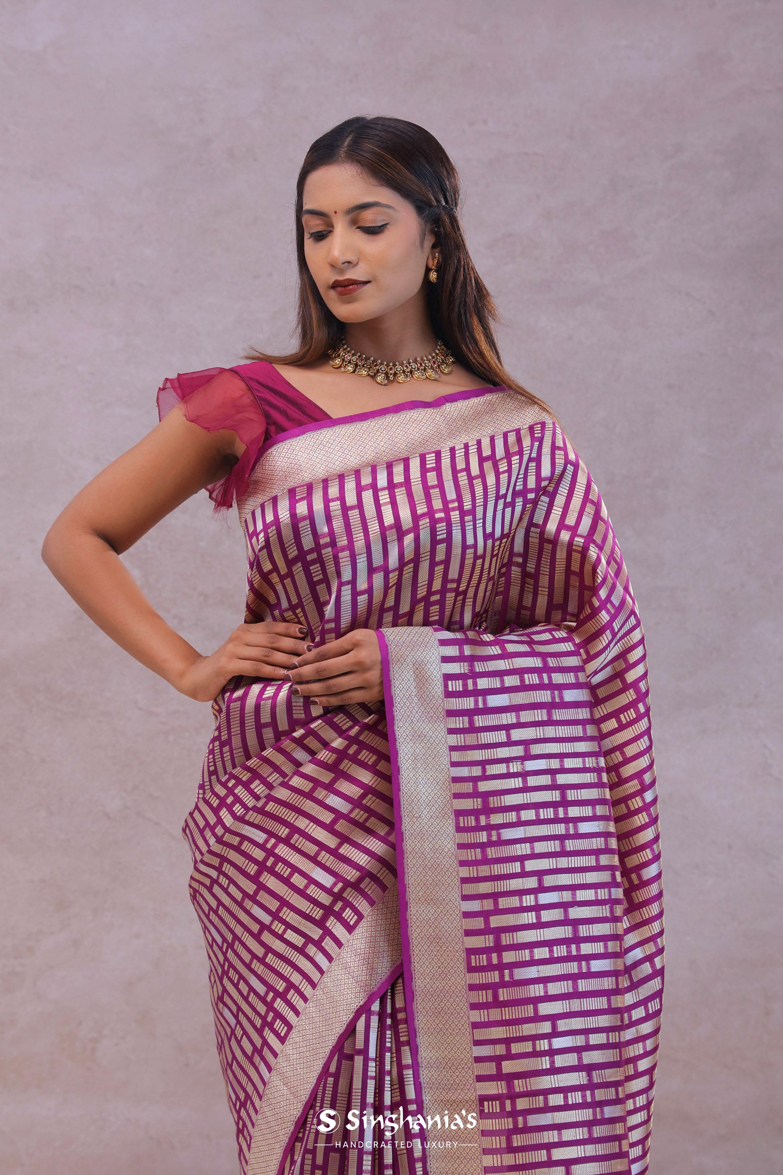 Dark Magenta Banarasi Designer Saree