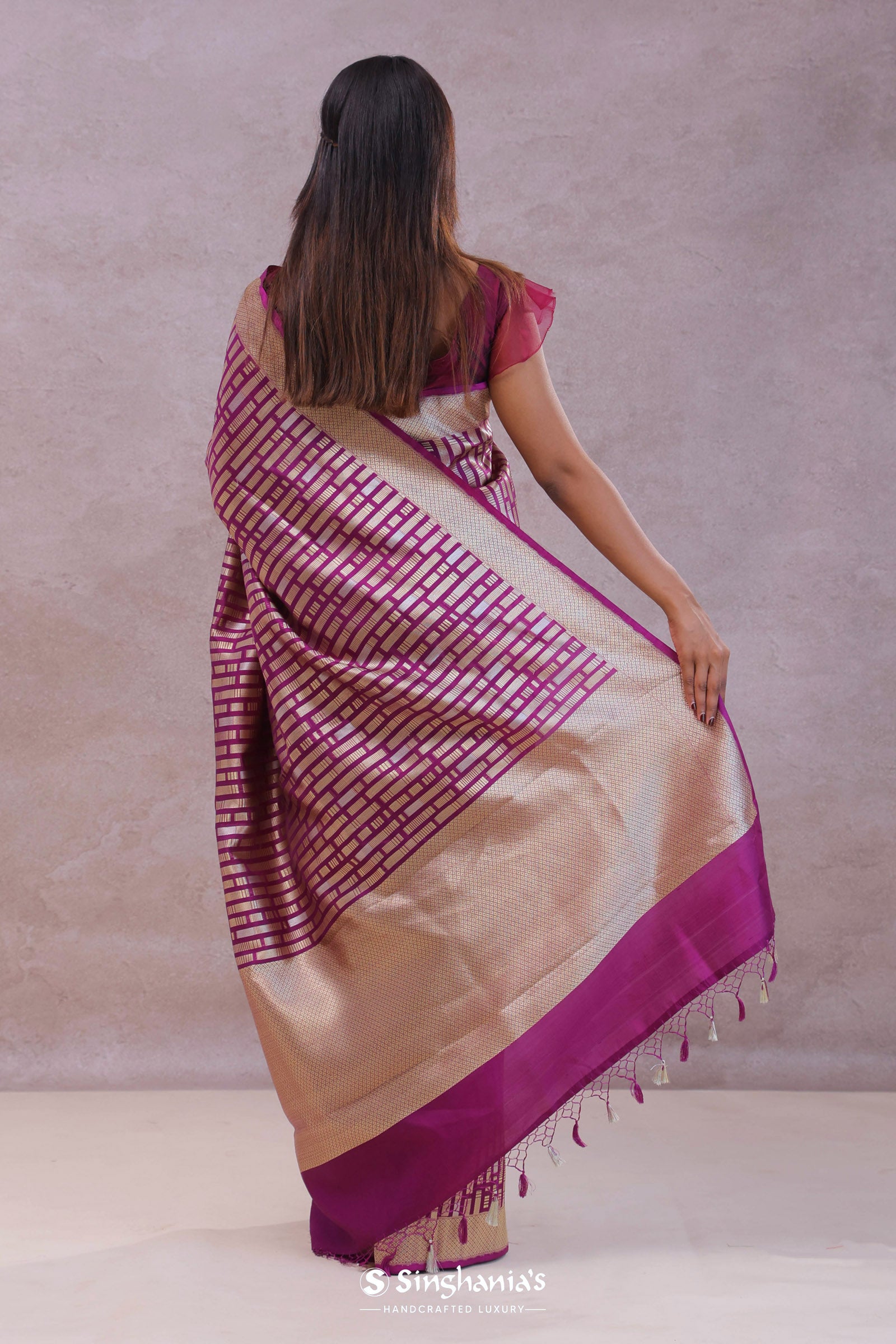 Dark Magenta Banarasi Designer Saree