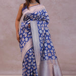 Cobalt Blue Banarasi Silk Saree With Gold And Silver Zari Weaving