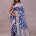 Cobalt Blue Banarasi Silk Saree With Gold And Silver Zari Weaving