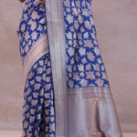 Cobalt Blue Banarasi Silk Saree With Gold And Silver Zari Weaving
