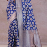 Cobalt Blue Banarasi Silk Saree With Gold And Silver Zari Weaving