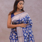 Cobalt Blue Banarasi Silk Saree With Gold And Silver Zari Weaving