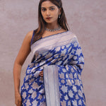 Cobalt Blue Banarasi Silk Saree With Gold And Silver Zari Weaving
