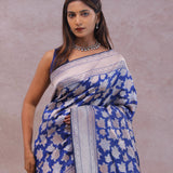Cobalt Blue Banarasi Silk Saree With Gold And Silver Zari Weaving