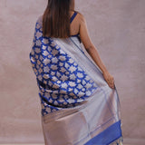 Cobalt Blue Banarasi Silk Saree With Gold And Silver Zari Weaving