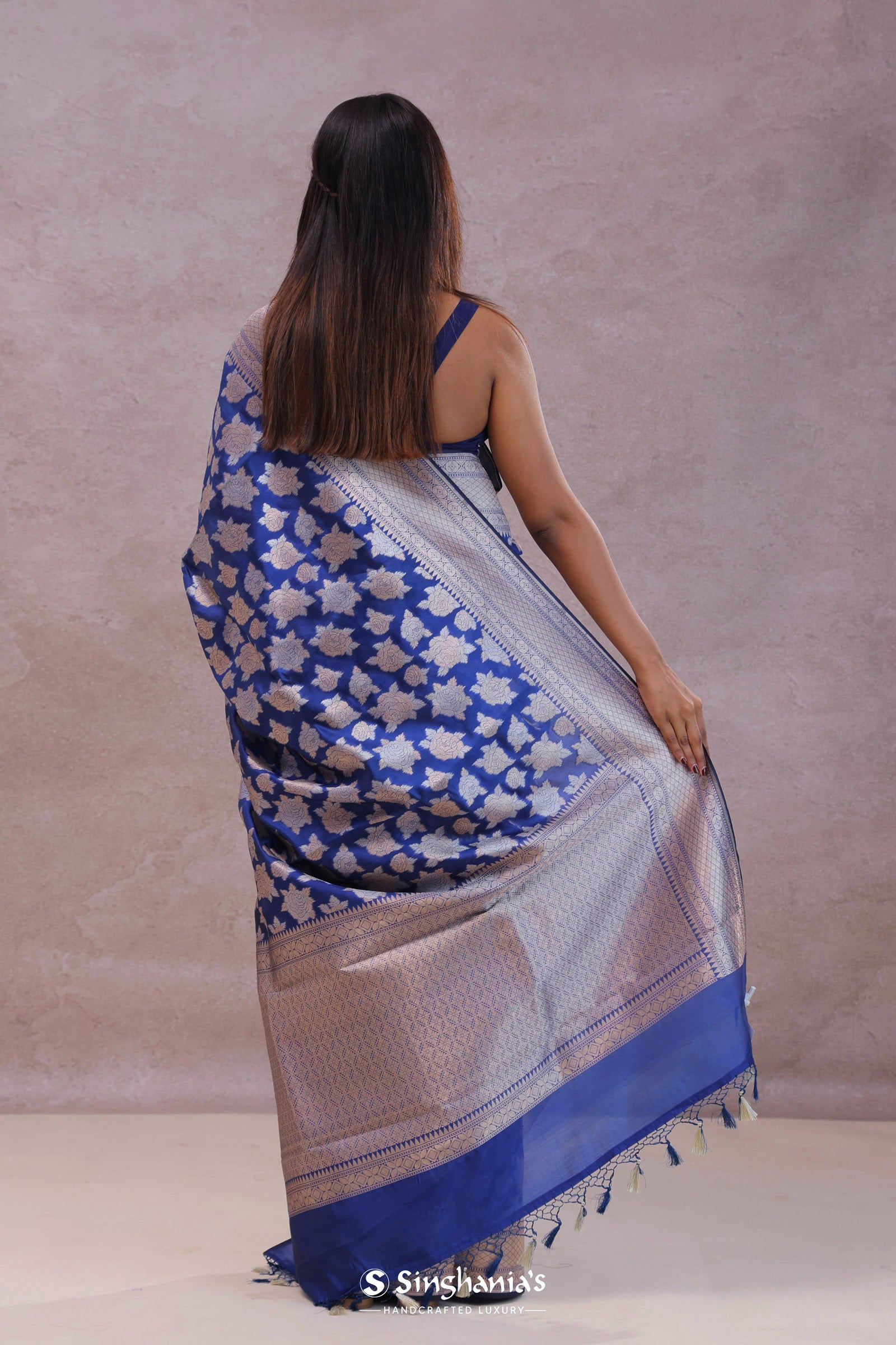 Cobalt Blue Banarasi Silk Saree With Gold And Silver Zari Weaving