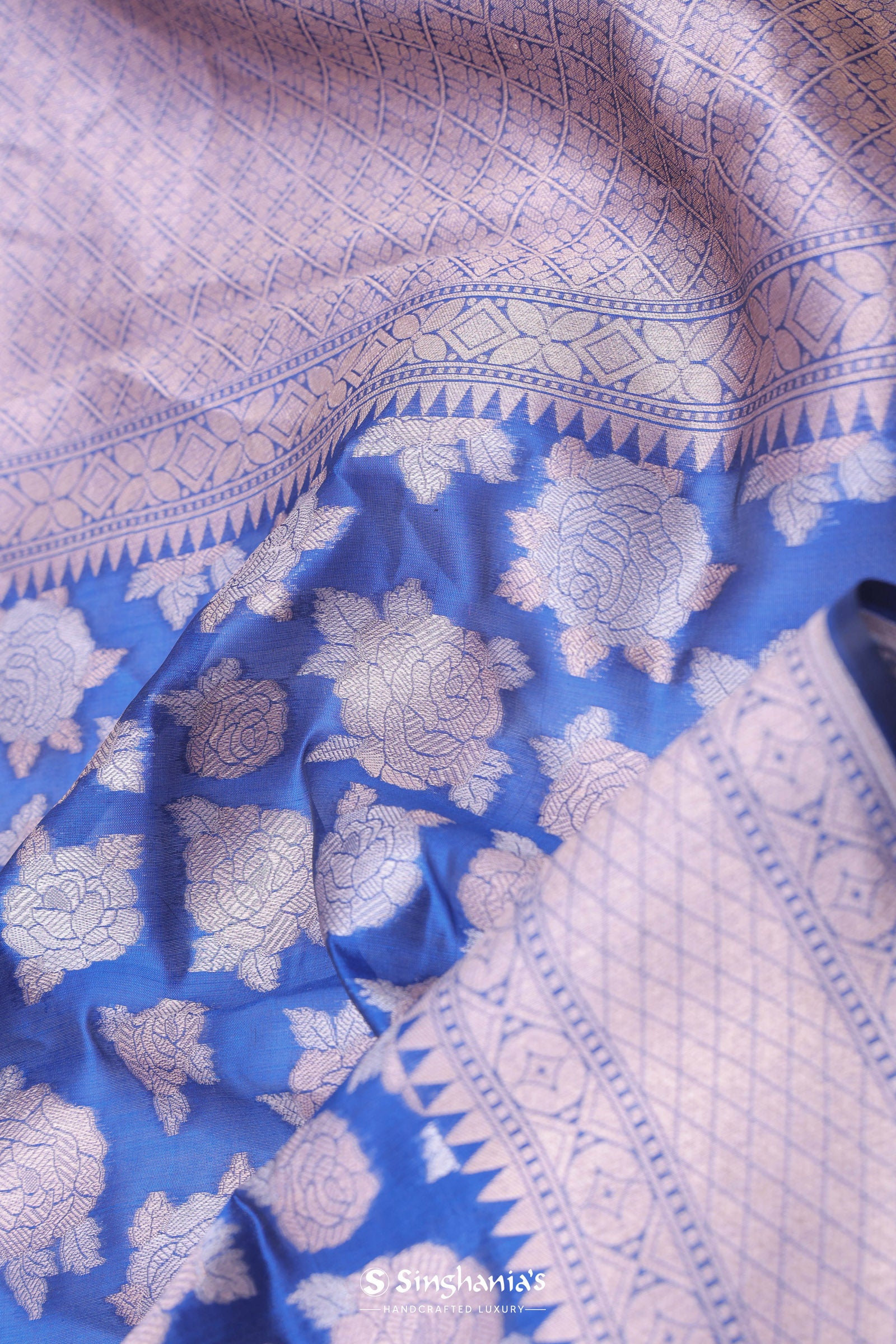 Cobalt Blue Banarasi Silk Saree With Gold And Silver Zari Weaving