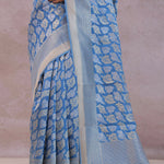 Sky Blue Banarasi Silk Saree With Gold And Silver Zari Weaving