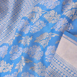 Sky Blue Banarasi Silk Saree With Gold And Silver Zari Weaving