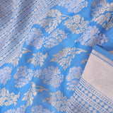 Sky Blue Banarasi Silk Saree With Gold And Silver Zari Weaving