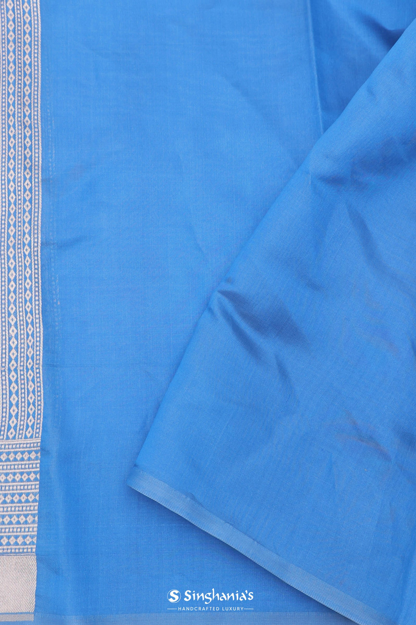 Sky Blue Banarasi Silk Saree With Gold And Silver Zari Weaving