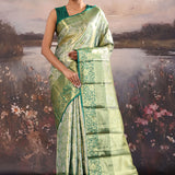 Green Kanjivaram Tissue Saree With Floral Design