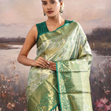 Green Kanjivaram Tissue Saree With Floral Design
