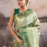 Green Kanjivaram Tissue Saree With Floral Design