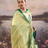 Green Kanjivaram Tissue Saree With Floral Design