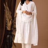 White Khadi Printed Cotton Cambric Kurta Set