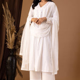 White Khadi Printed Cotton Cambric Kurta Set