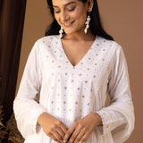 White Khadi Printed Cotton Cambric Kurta Set