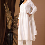 White Khadi Printed Cotton Cambric Kurta Set