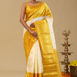 Off White Kanjivaram Silk Saree With Gold Zari Border