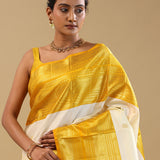 Off White Kanjivaram Silk Saree With Gold Zari Border