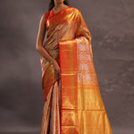 Orange Kanjivaram Silk Saree With Gold Zari Border