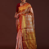 Orange Kanjivaram Tissue Saree With Contrast Border