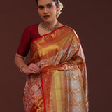 Orange Kanjivaram Tissue Saree With Contrast Border