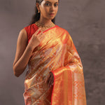 Orange Kanjivaram Silk Saree With Gold Zari Border