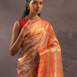Orange Kanjivaram Silk Saree With Gold Zari Border