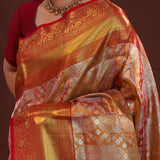 Orange Kanjivaram Tissue Saree With Contrast Border