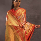 Orange Kanjivaram Silk Saree With Gold Zari Border