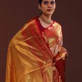 Orange Kanjivaram Tissue Saree With Contrast Border