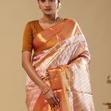 Antique Gold Kanjivarm Tissue Saree With Leheriya Pattern