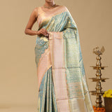 Sky Blue Kanjivaram Tissue Saree With Meenakari Design